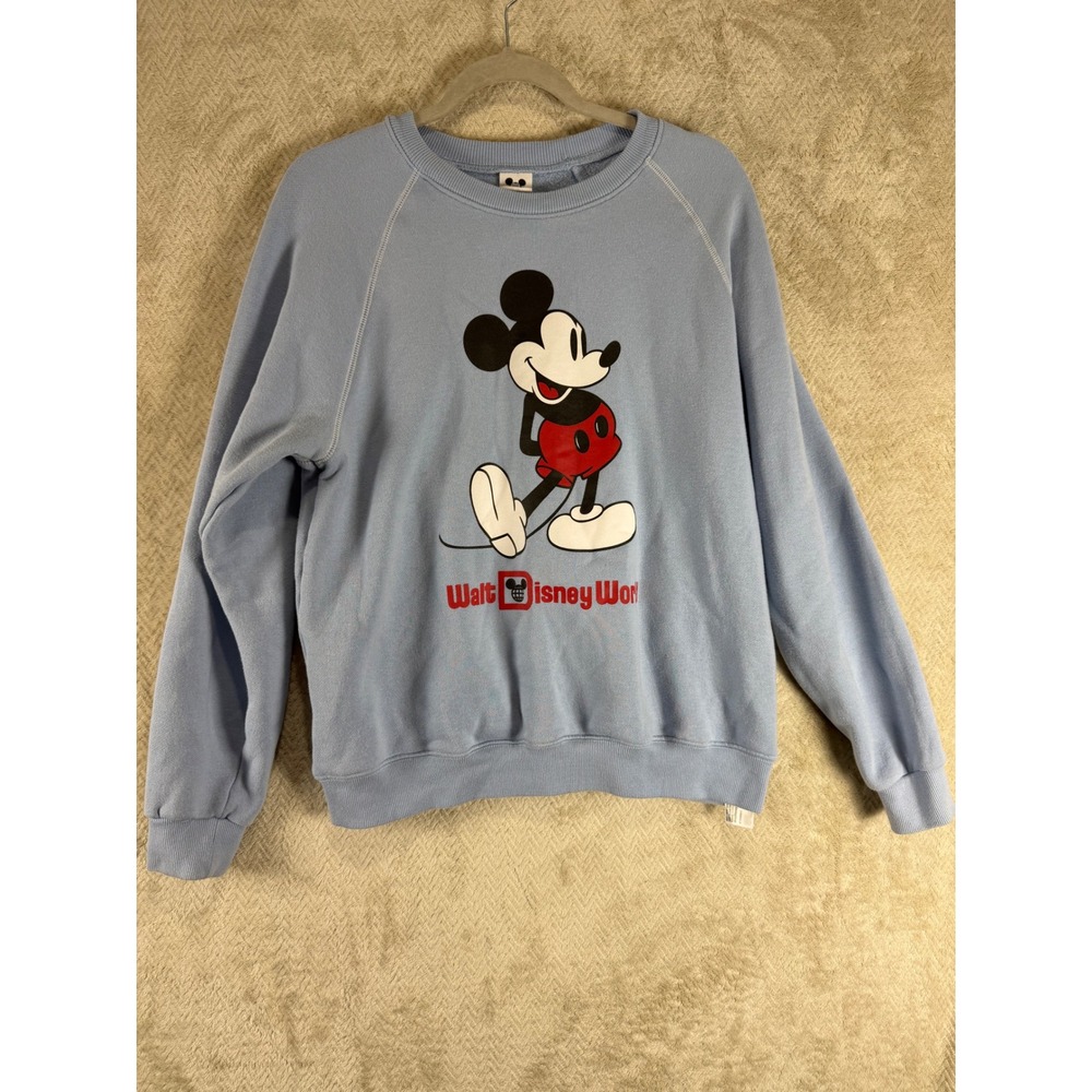 Disney World Mickey Mouse Sweatshirt Light Blue Raglan Pullover Medium
